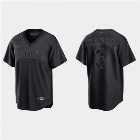 Men's Seattle Mariners #3 J.P. Crawford Black Pitch Black Fashion Replica Stitched Jersey