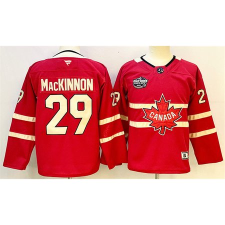 Men's Canada #29 Nathan MacKinnon Red 2025 4 Nations Face-Off Premium Stitched Jersey