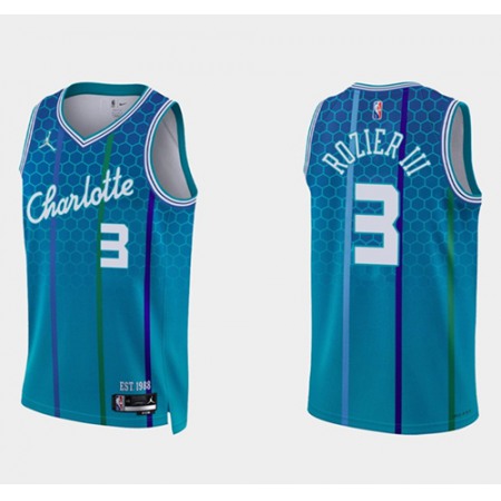 Men's Charlotte Hornets #3 Terry Rozier III 2021/22 Blue 75th Anniversary City Edition Stitched Basketball Jersey Men's Charlotte Hornets #3 Terry Rozier III 2021/22 Blue 75th Anniversary City Edition Stitched Basketball Jersey