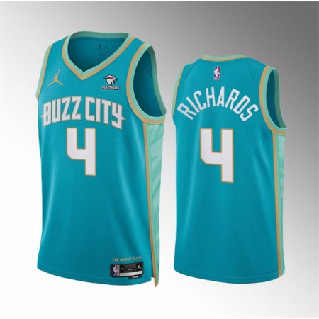 Men's Charlotte Hornets #4 Nick Richards Teal 2023/24 City Edition Stitched Basketball Jersey Men's Charlotte Hornets #4 Nick Richards Teal 2023/24 City Edition Stitched Basketball Jersey
