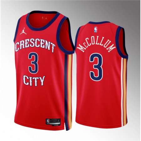 Men's New Orleans Pelicans #3 CJ McCollum Red 2022/23 Statement Edition Stitched Basketball Jersey Men's New Orleans Pelicans #3 CJ McCollum Red 2022/23 Statement Edition Stitched Basketball Jersey