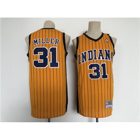 Men's Indiana Pacers #31 Reggie Miller Yellow Throwback Stitched Jersey Men's Indiana Pacers #31 Reggie Miller Yellow Throwback Stitched Jersey