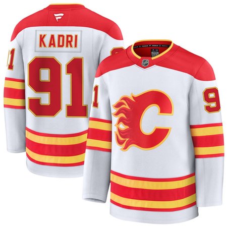 Men's Calgary Flames #91 Nazem Kadri White Away Premium Jersey