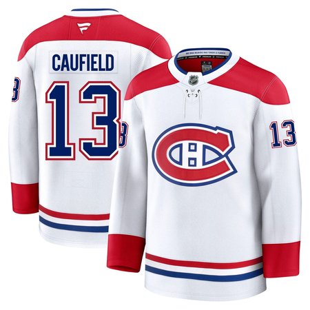 Men's Montreal Canadiens #13 Cole Caufield White Away Premium Jersey