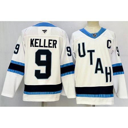 Men's Utah Mammoth #9 Clayton Keller White 2024-25 With C Patch Stitched Premium Jersey