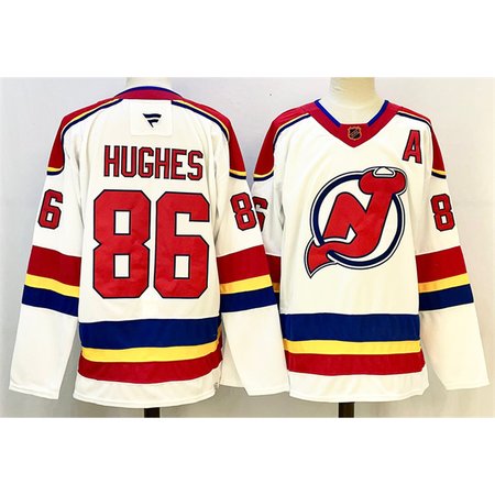 Youth New Jersey Devils #86 Jack Hughes White/Red 2024-25 With A Patch Stitched Hockey Jersey