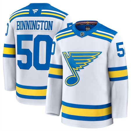 Men's St. Louis Blues #50 Jordan Binnington White 2024-25 Away Stitched Hockey Premium Jersey
