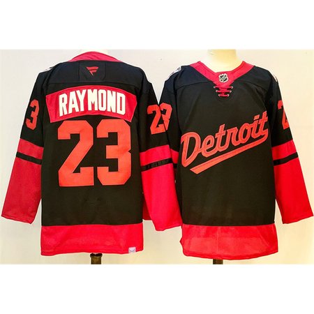 Men's Detroit Red Wings #23 Lucas Raymond Black 2024-25 Stitched Premium Jersey