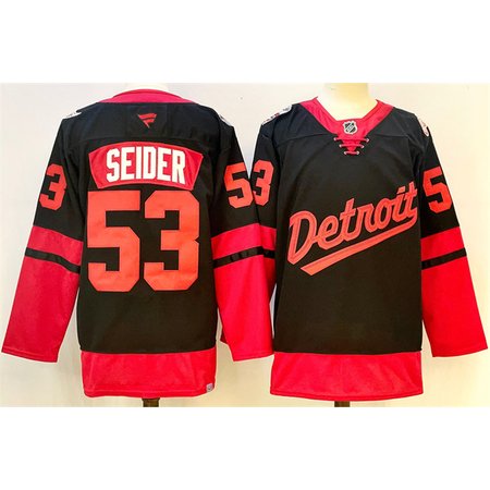 Youth Detroit Red Wings #53 Moritz Seider Black 2024-25 Stitched Jersey