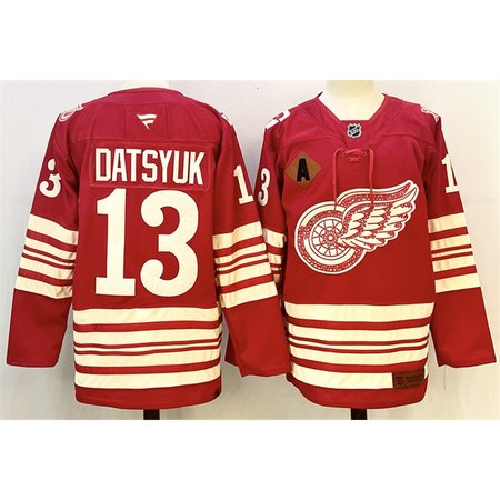 Men's Detroit Red Wings #13 Pavel Datsyuk Red 2025-26 With A Patch Centennial Premium Stitched Hockey Premium Jersey