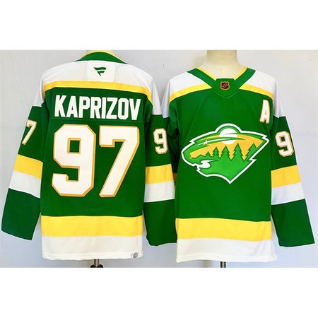 Men's Minnesota Wild #97 Kirill Kaprizov Green 2024-25 Alternate With A Patch Stitched Hockey Premium Jersey