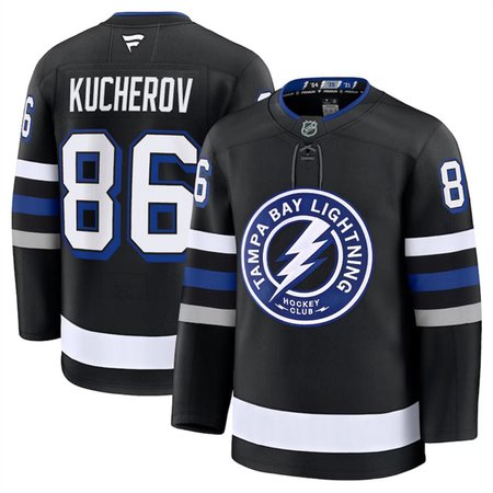 Men's Tampa Bay Lightning #86 Nikita Kucherov Black 2024-25 Alternate Stitched Hockey Premium Jersey