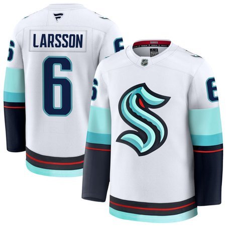 Men's Seattle Kraken #6 Adam Larsson White Away Premium Jersey