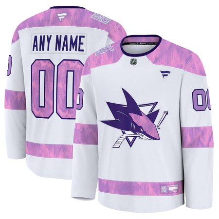 Men's San Jose Sharks White 2024 Hockey Fights Cancer Custom Practice Jersey