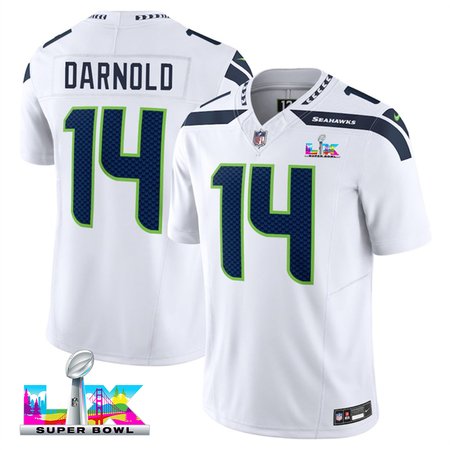 Men's Seattle Seahawks #14 Sam Darnold White Super Bowl LX F.U.S.E. Vapor Limited Stitched Football Jersey Men's Seattle Seahawks #14 Sam Darnold White Super Bowl LX F.U.S.E. Vapor Limited Stitched Football Jersey
