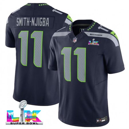 Men's Seattle Seahawks #11 Jaxon Smith-Njigba Navy Super Bowl LX F.U.S.E. Vapor Limited Stitched Football Jersey Men's Seattle Seahawks #11 Jaxon Smith-Njigba Navy Super Bowl LX F.U.S.E. Vapor Limited Stitched Football Jersey