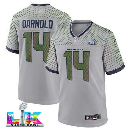 Men's Seattle Seahawks #14 Sam Darnold Gray Super Bowl LX Rivalries Collection Game Jersey Men's Seattle Seahawks #14 Sam Darnold Gray Super Bowl LX Rivalries Collection Game Jersey