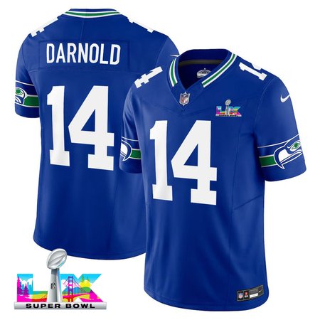 Men's Seattle Seahawks #14 Sam Darnold Royal Super Bowl LX F.U.S.E. Vapor Limited Stitched Football Jersey Men's Seattle Seahawks #14 Sam Darnold Royal Super Bowl LX F.U.S.E. Vapor Limited Stitched Football Jersey
