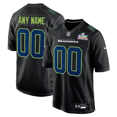 Men's Seattle Seahawks Custom Black Super Bowl LX Patch Carbon Fashion Game Jersey