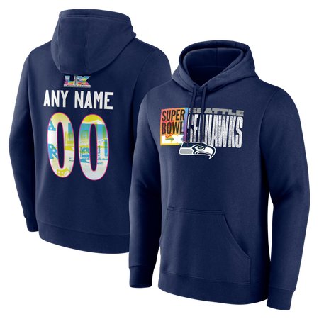 Men's Seattle Seahawks College Navy Super Bowl LX Custom Name & Number Hoodie