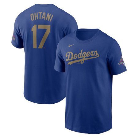 Men's Los Angeles Dodgers #17 Shohei Ohtani Royal 2025 Gold Collection Name & Number T-Shirt