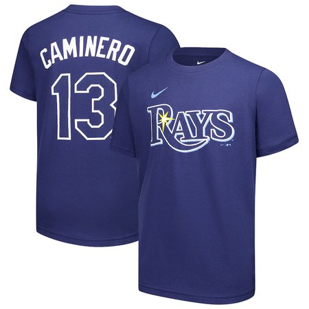 Men's Tampa Bay Rays #13 Junior Caminero Nike Navy Name & Number T-Shirt