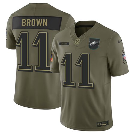 Youth's Philadelphia Eagles #11 A.J. Brown Olive 2025 Salute to Service Retired Limited Jersey