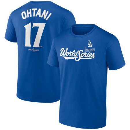 Men's Los Angeles Dodgers #17 Shohei Ohtani Profile Royal 2025 World Series Big & Tall Name & Number T-Shirt