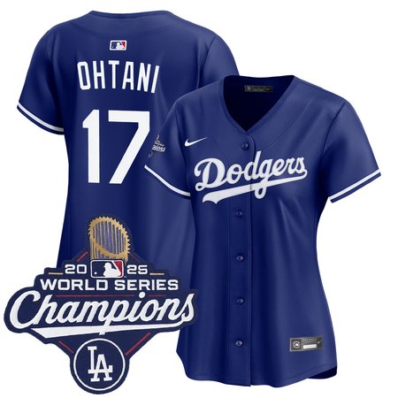 Women's Los Angeles Dodgers #17 Shohei Ohtani Nike Royal 2025 World Series Champions Home Replica Jersey