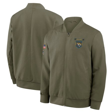 Men's Jacksonville Jaguars Nike Olive 2025 Salute to Service Sideline Full-Zip Bomber Jacket