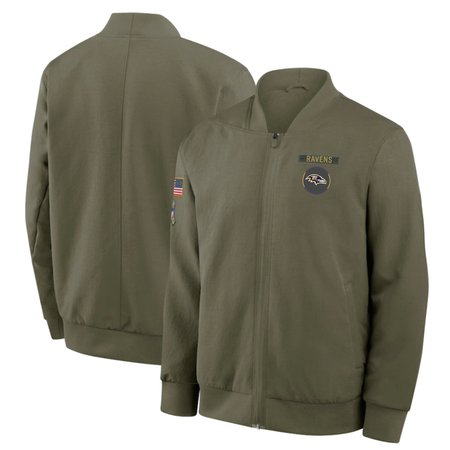 Men's Baltimore Ravens Olive 2025 Salute to Service Sideline Full-Zip Bomber Jacket