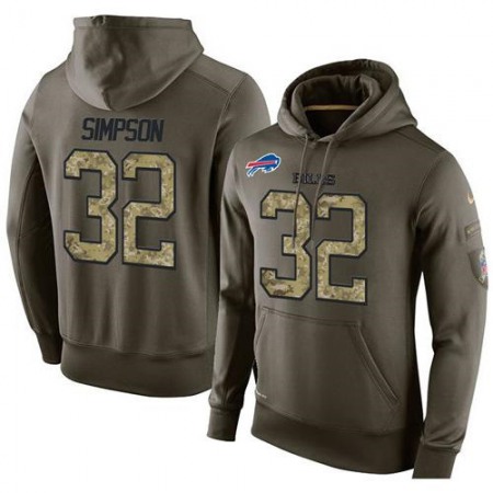 NFL Men's Buffalo Bills #32 O. J. Simpson Stitched Green Olive Salute To Service KO Performance Hoodie
