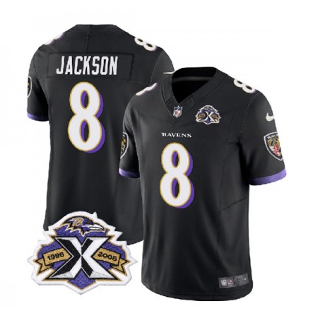 Men's Baltimore Ravens #8 Lamar Jackson Black 2023 F.U.S.E With Patch Throwback Vapor Limited Jersey Men's Baltimore Ravens #8 Lamar Jackson Black 2023 F.U.S.E With Patch Throwback Vapor Limited Jersey