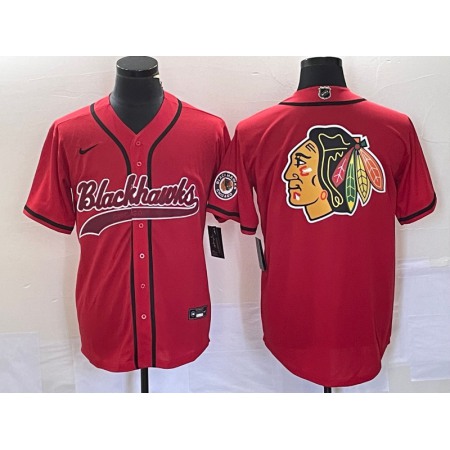 Men's Chicago Blackhawks Red Team Big Logo Cool Base Stitched Baseball Jersey